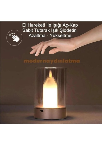 CT-8432 Tokyo Taşınabilir Mum Görünümlü Masa Lambası El Hareketini Algılayan USB Şarjlı