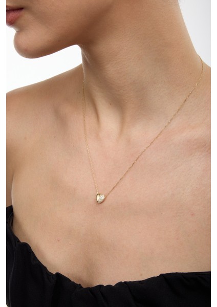 14 Ayar Altın Taşlı Kalp Kolye