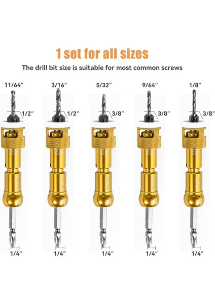 5pcs 1/4in Salıverme Hexshank Ayarlanabilir Ahşap Matkap Ucu ile Set 5 Adet (Yurt Dışından) fiyatları