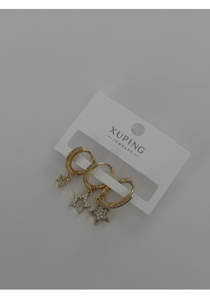 Xuping Zirkon Taşlı 3 Lü Set Yıldız Model Halka Gold Küpe indirimleri