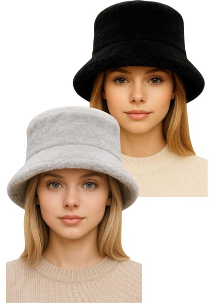 Kadın Ayarlanabilir Peluş Bucket Kova Şapka 2'li Set indirimleri