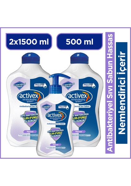 Antibakteriyel Kokusuz Sıvı Sabun 2×1,5 L + 500 ml – Hassas Ciltlere Özel Hijyenik ve Nazik Formül