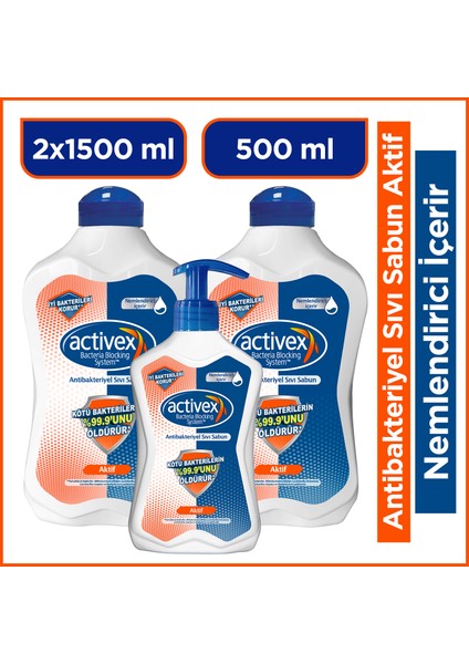 Sıvı Sabun Aktif Nemlendirici 2x1.5 L + 500 ml Cilt Dostu Koruma Seti