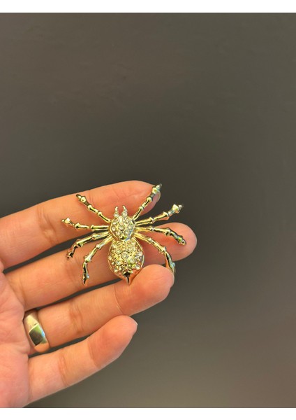 Zirkon Taş Işleme Örümcek Broş Yaka Iğnesi 5x4 cm