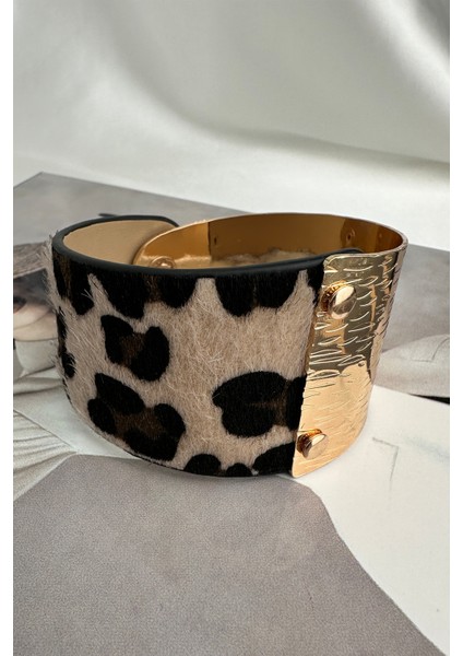 Altın Rengi Metal Detay Leopar Desen Bileklik (22CM) fiyatları