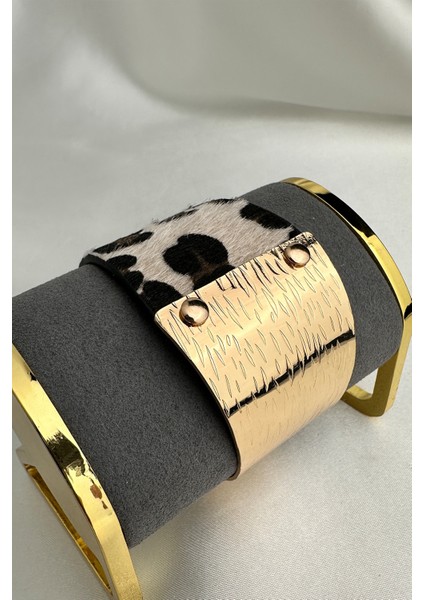 Altın Rengi Metal Detay Leopar Desen Bileklik (22CM) fırsatları