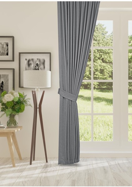 Petek Dokulu Kadife Dokuma Sık (1 x 3)Pileli Fon Perde (Açık Gri)