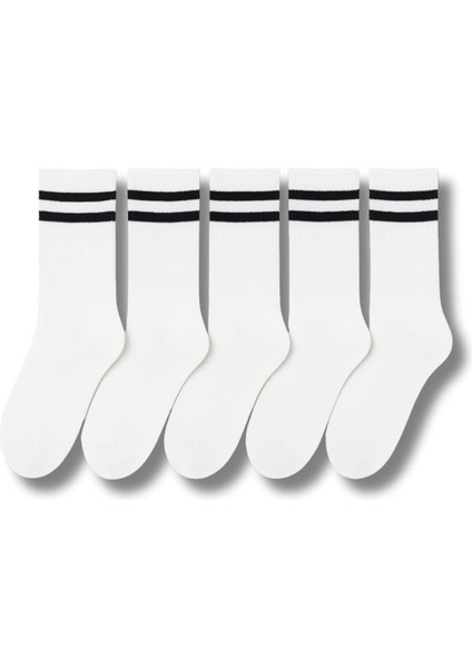 Erkek Beyaz Çift Çizgili Soket Çorap 5’li Paket