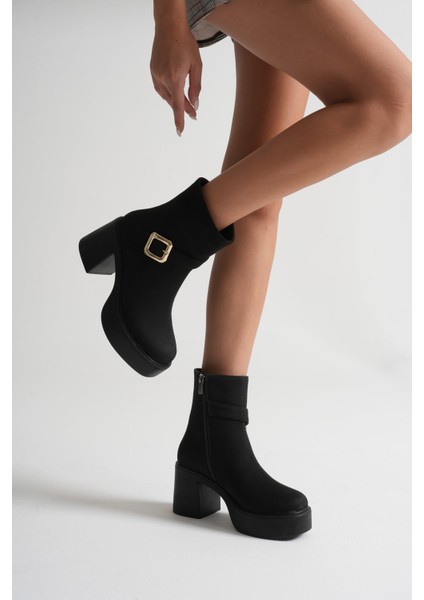 Mona Kadın Siyah Süet Tokalı Topuklu Bot indirimleri