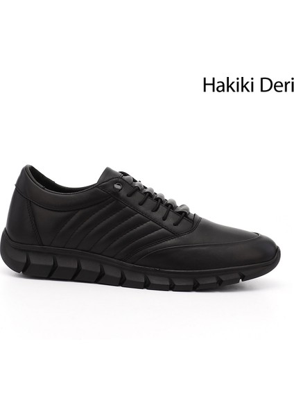 Erkek Siyah Bağcıklı Kauçuk Taban Hakiki Deri Sneaker