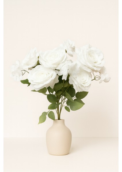 Yapay Çiçek Garnitürlü Lüx 5li Gül Buketi 11 Dal 42 cm Pastel Beyaz fiyatları