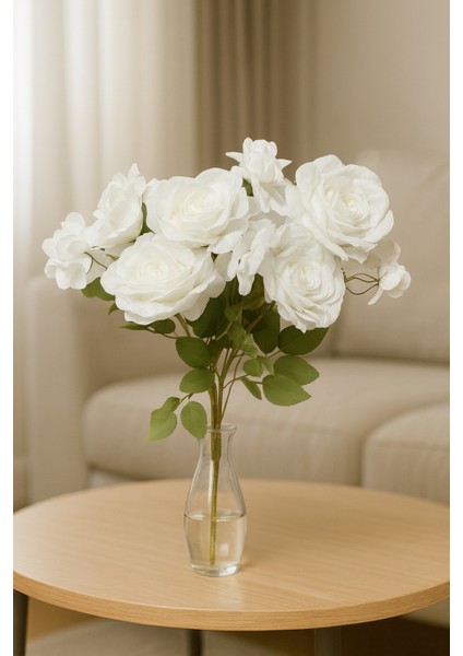 Yapay Çiçek Garnitürlü Lüx 5li Gül Buketi 11 Dal 42 cm Pastel Beyaz modelleri