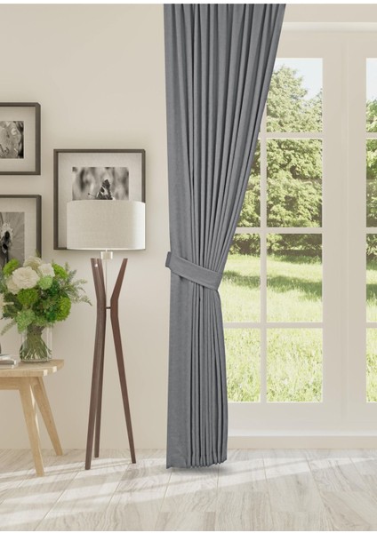 Petek Dokulu Kadife Dokuma Normal (1 x 2.5)Pileli Fon Perde (Açık Gri)