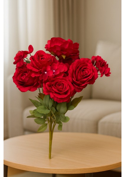 Yapay Çiçek Garnitürlü Lüx 5li Gül Buketi 11 Dal 42 cm Kırmızı fiyatları