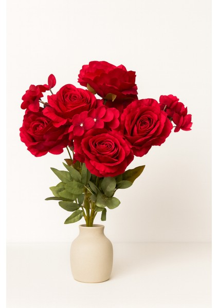 Yapay Çiçek Garnitürlü Lüx 5li Gül Buketi 11 Dal 42 cm Kırmızı modelleri