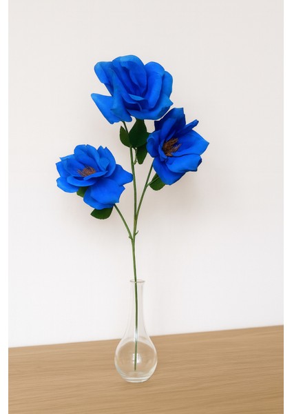 Yapay Çiçek Gül Demet 3 Lü 80 cm Mavi