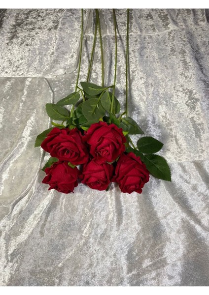 Kadife Lüx Büyük Kafalı Gül 5 Adet 50 cm Kırmızı Gerçek Görünümlü fiyatları