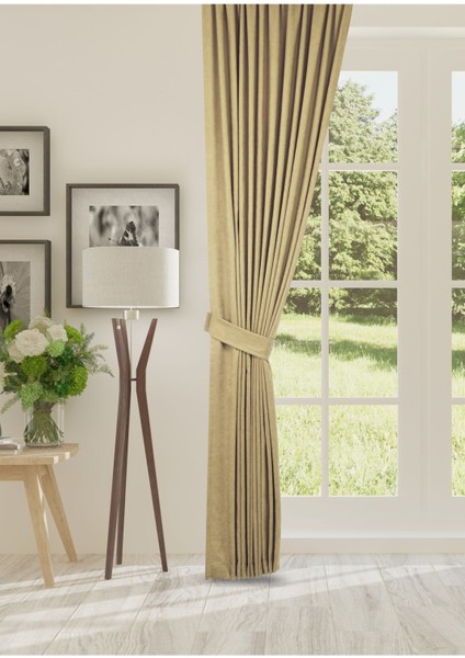 Petek Dokulu Kadife Dokuma Seyrek (1 x 2)Pileli Fon Perde (Vizon)