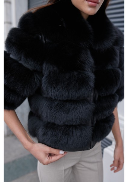 Luxora Hakiki Tilki Kürk Kadın Kışlık Mont Siyah fiyatları
