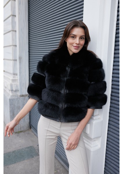 Luxora Hakiki Tilki Kürk Kadın Kışlık Mont Siyah modelleri