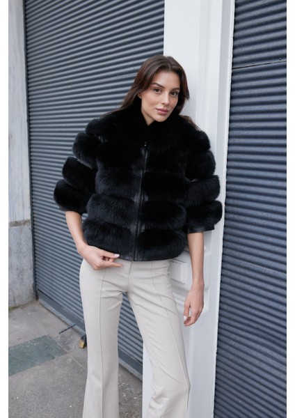 Luxora Hakiki Tilki Kürk Kadın Kışlık Mont Siyah fırsatları