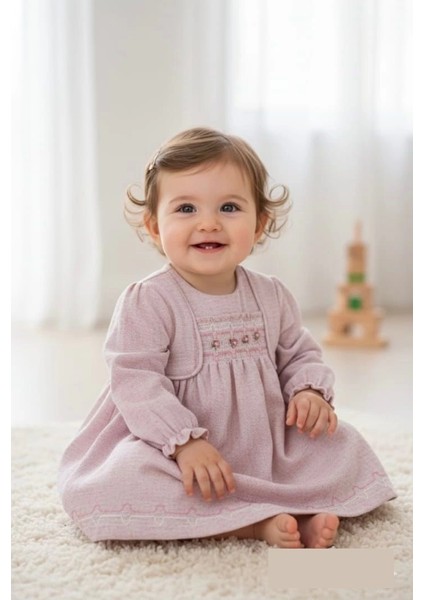 Robası Sıra Çiçekli Bebe Kız Elbise