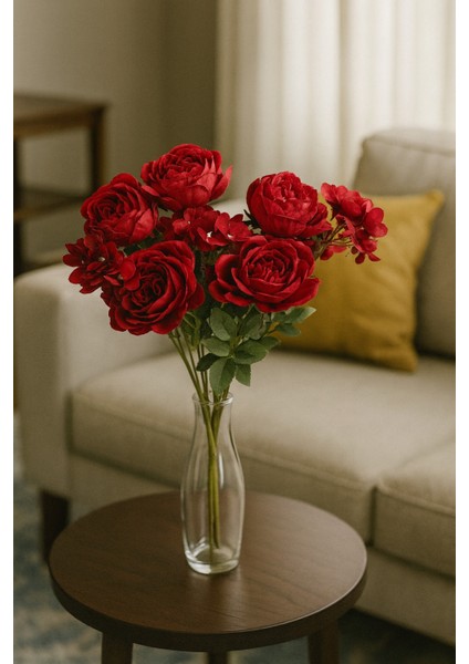 Yapay Çiçek Şakayık Ortancalı Gül Buketi 5li Kırmızı fiyatları