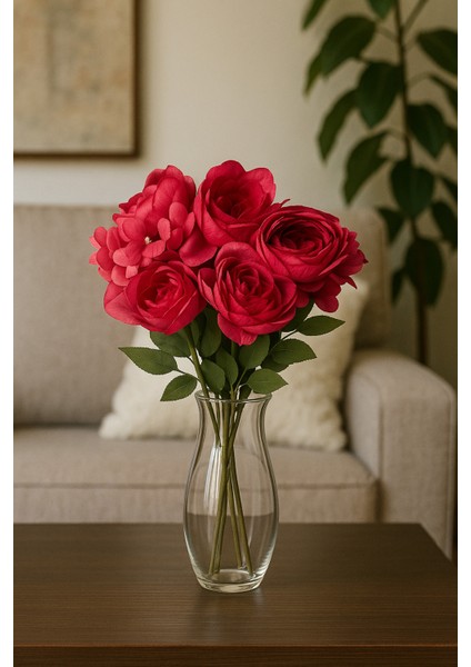 Yapay Çiçek Şakayık Ortancalı Gül Buketi 5li Kırmızı modelleri