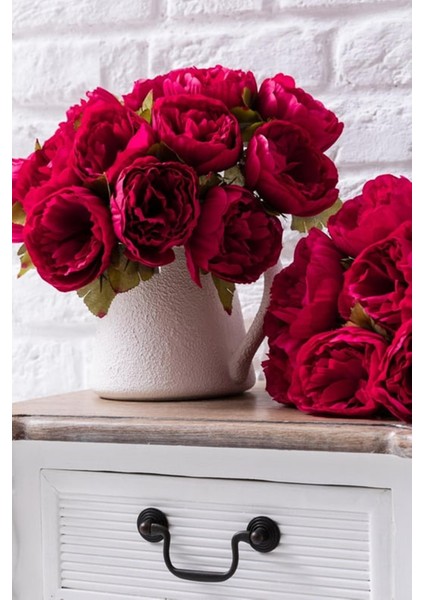 Güleç Yapay Çiçek Yapay Şakayık Demeti Kırmızı 7 Dall