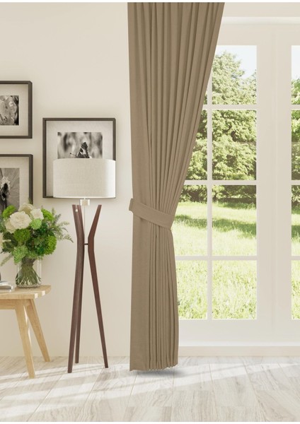 Petek Dokulu Kadife Dokuma Seyrek (1 x 2)Pileli Fon Perde (Bej)