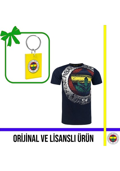 Lisanslı 6 Renk Logolu Lacivert T-Shirt ve Sarı-Lacivert Çubuklu Anahtarlık