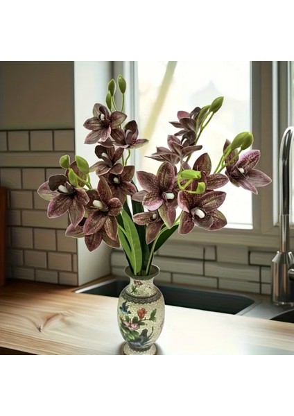 Yapay Çiçek Islak Dokulu Orkide 3 Dal 45 cm Kahve modelleri