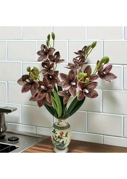 Yapay Çiçek Islak Dokulu Orkide 3 Dal 45 cm Kahve