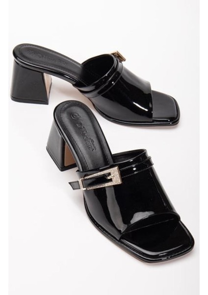 Ziva Siyah Rugan Topuklu Terlik