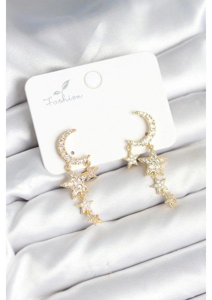 Ay ve Yıldız Model Gold Renk Pirinç Kadın Küpe - TJ-BKP11295