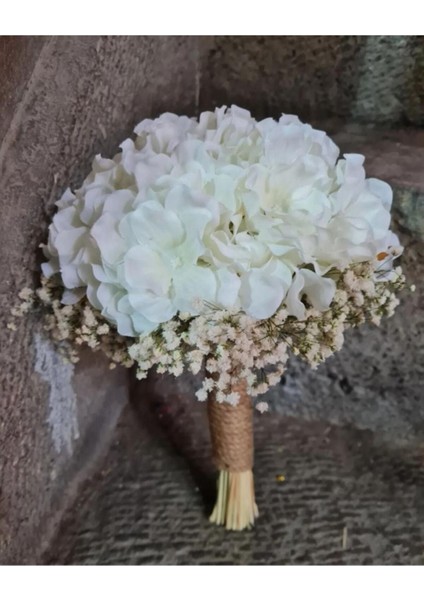 Beyaz Ortanca Cipsolu Gelin Buket ve Damet Yaka Çiçeği indirimleri