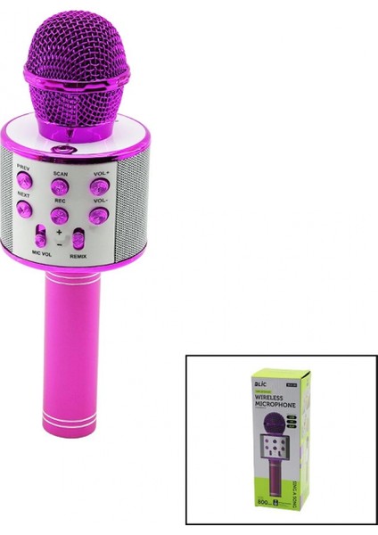 Wireless Mikrofon Karaoke - Hoparlör USB Şarjlı USB - Tf - Aux Renkli Krom Kaplama PİL:800MAH - Dc 5V Bls-25 (4887)