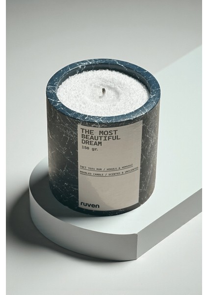 Dekoratif Mermer Efektli , Taş 'the Most Beautıful Dream' 150 gr Kokulu Inci Tozu Mum.
