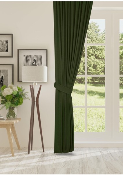 Petek Dokulu Kadife Dokuma Seyrek (1 x 2)Pileli Fon Perde (Çimen Yeşili)