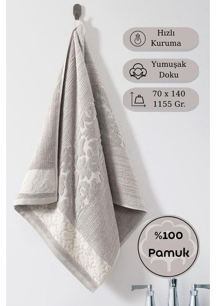 Pamuk Tekli Havlu Jakarlı Karna Premıum Sıbell - 70 x 140 indirimleri