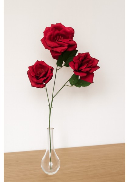 Yapay Çiçek Gül Demet 3 Lü 80 cm Kırmızı