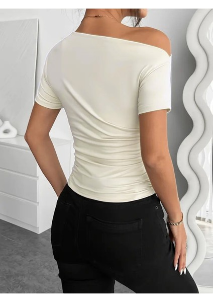 Kadın Kısa Kollu Tek Omuzu Açık Büzgülü Viskon Bluz fırsatları