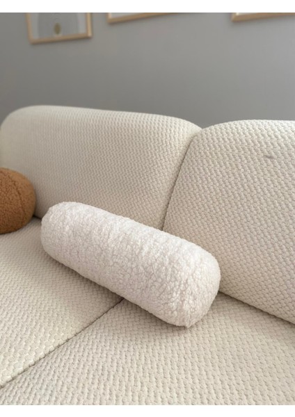 Peluş Silindir Yastık Beyaz