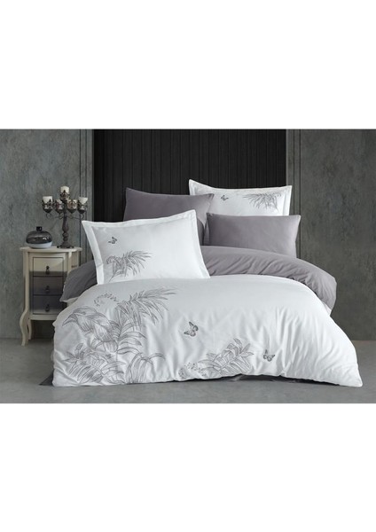 Tropical Nakışlı %100 Pamuk Saten Çift Kişilik Nevresim Takımı Krem Gri fiyatları
