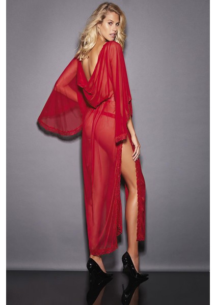 Kırmızı Dantel Işlemeli Yırtmaçlı Tül Uzun Fantezi Gecelik fiyatları