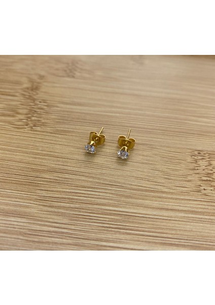 Çelik Gold Renk Zirkon Taşlı 3mm Top Küpe fiyatları