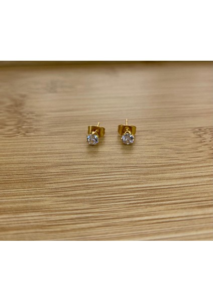 Çelik Gold Renk Zirkon Taşlı 3mm Top Küpe modelleri