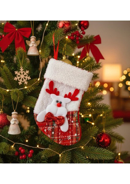 Yılbaşı Desenli Orta Boy Çorap Yılbaşı Süsü