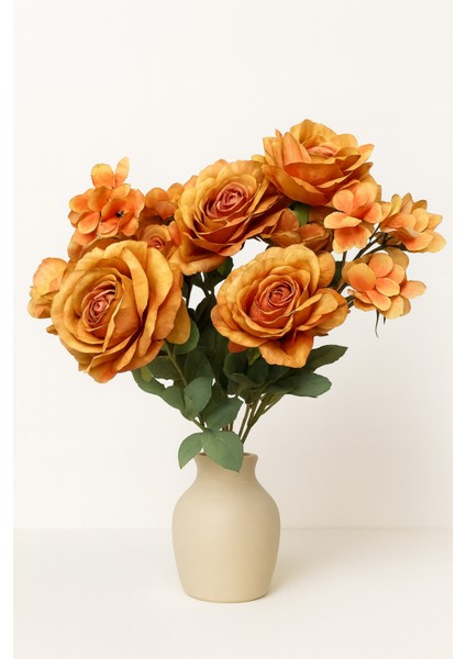 Yapay Çiçek Garnitürlü Lüx 5li Gül Buketi 11 Dal 42 cm Pastel Turuncu modelleri