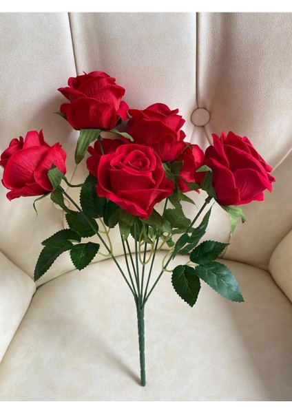 Yapay Kadife Gül 7 Dal Kırmızı Lüks 1.kalite – Yapay Çiçek Dekor, Masa Süsü, Fon fiyatları